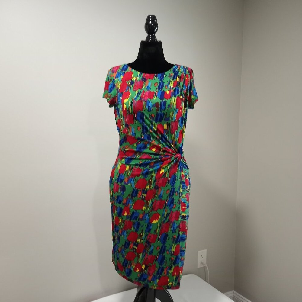 ELLEN TRACY MULTICOLOURED PRINT ASSYMETRIC DRESS WOMEN SIZE 8